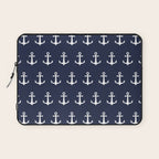 Nautical Navy Blue and White Anchors Laptop Sleeve Gallery Image 1