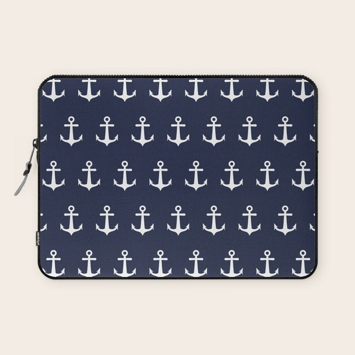 Nautical Navy Blue and White Anchors Laptop Sleeve Gallery Image 1
