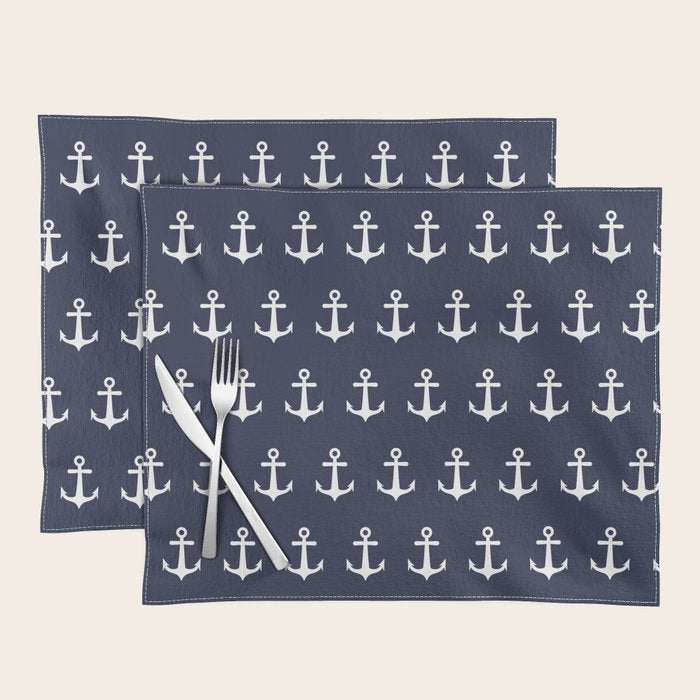 Nautical Navy Blue and White Anchors Placemat Gallery Image 1
