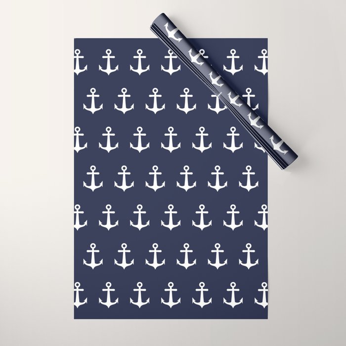 Nautical Navy Blue and White Anchors Wrapping Paper Gallery Image 1