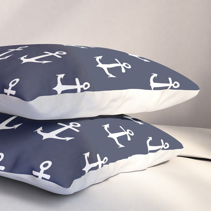 Nautical Navy Blue and White Anchors Pillow Sham Gallery Image 3