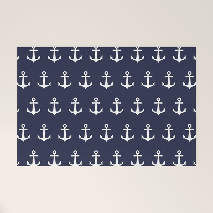 Nautical Navy Blue and White Anchors Welcome Mat Gallery Image 1