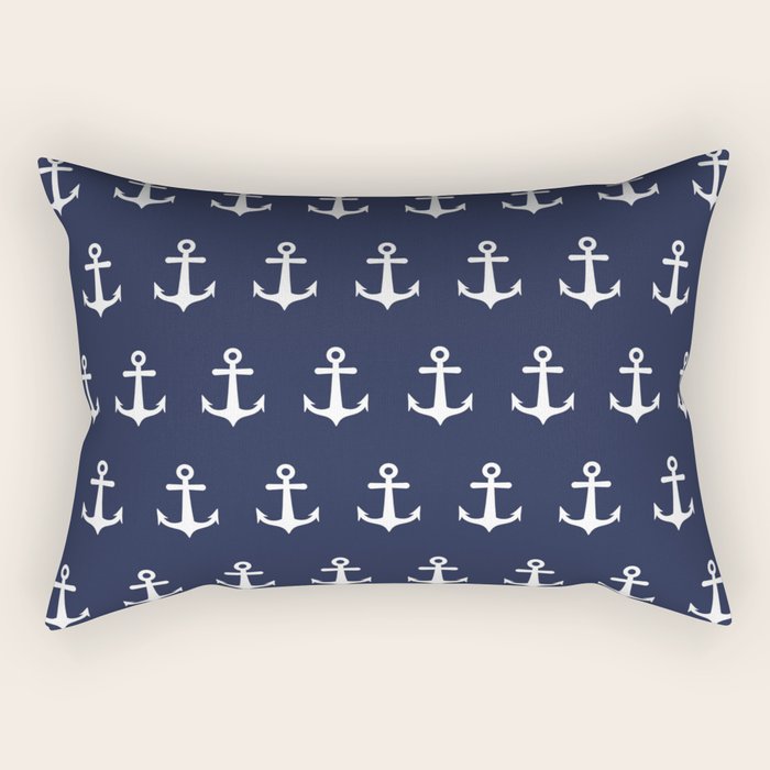 Nautical Navy Blue and White Anchors Rectangular Pillow Gallery Image 1