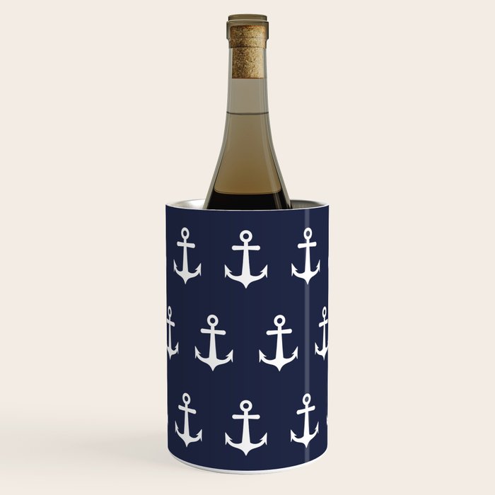 Nautical Navy Blue and White Anchors Wine Chiller Gallery Image 1