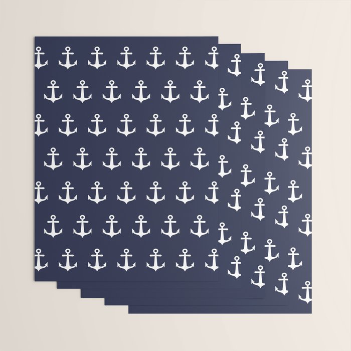Nautical Navy Blue and White Anchors Wrapping Paper Gallery Image 3