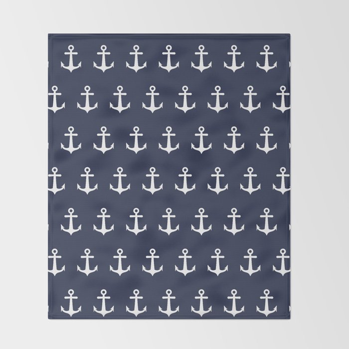 Nautical Navy Blue and White Anchors Throw Blanket Gallery Image 2