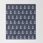 Nautical Navy Blue and White Anchors Throw Blanket Gallery Image 2