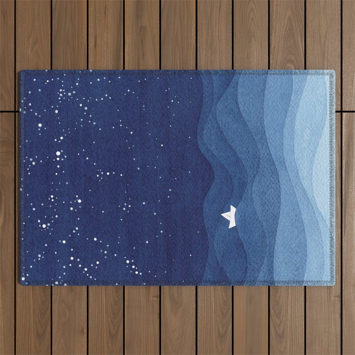 blue ocean waves, sailboat ocean stars Outdoor Rug Gallery Image 1