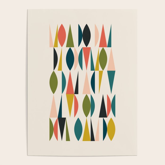 Mid Century Modern Abstract Colorful Shapes Funky Cool Minimalist Pattern Poster Gallery Image 4
