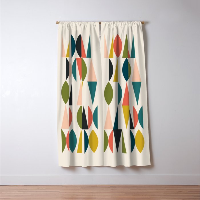Mid Century Modern Abstract Colorful Shapes Funky Cool Minimalist Pattern Window Curtain Gallery Image 3