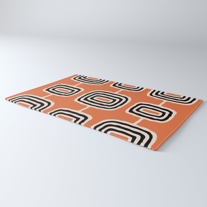 Mid Century Modern Atomic Rings Pattern 239 Black Beige and Orange Rug Gallery Image 3