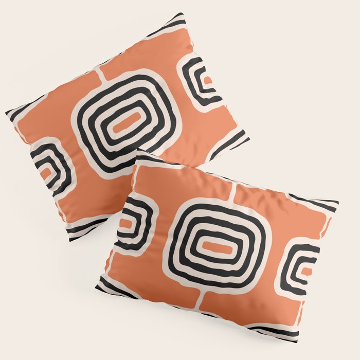 Mid Century Modern Atomic Rings Pattern 239 Black Beige and Orange Pillow Sham Gallery Image 1