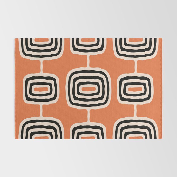 Mid Century Modern Atomic Rings Pattern 239 Black Beige and Orange Rug Gallery Image 2