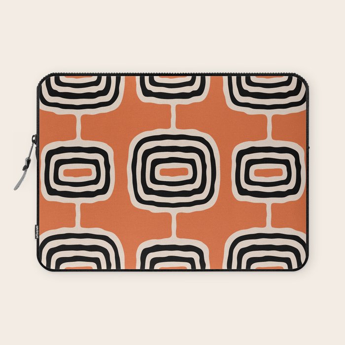 Mid Century Modern Atomic Rings Pattern 239 Black Beige and Orange Laptop Sleeve Gallery Image 1