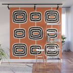 Mid Century Modern Atomic Rings Pattern 239 Black Beige and Orange Wall Mural Gallery Image 1