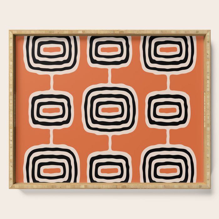 Mid Century Modern Atomic Rings Pattern 239 Black Beige and Orange Serving Tray Gallery Image 1