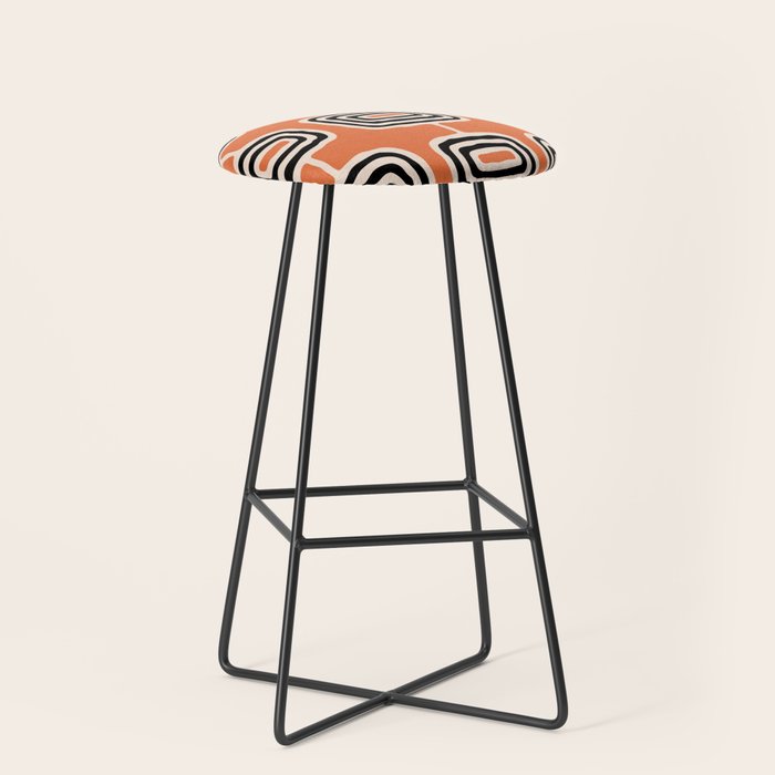 Mid Century Modern Atomic Rings Pattern 239 Black Beige and Orange Stool Gallery Image 1