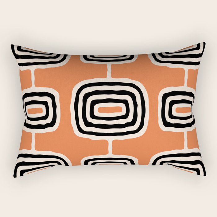 Mid Century Modern Atomic Rings Pattern 239 Black Beige and Orange Rectangular Pillow Gallery Image 2