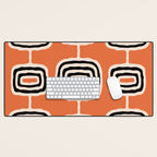 Mid Century Modern Atomic Rings Pattern 239 Black Beige and Orange Desk Mat Gallery Image 1