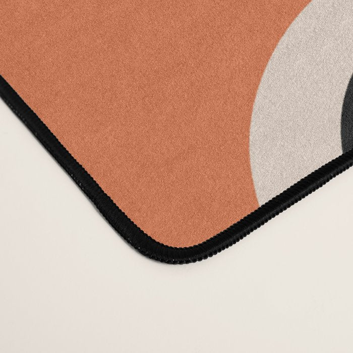 Mid Century Modern Atomic Rings Pattern 239 Black Beige and Orange Desk Mat Gallery Image 4