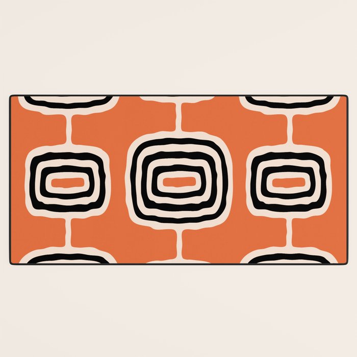 Mid Century Modern Atomic Rings Pattern 239 Black Beige and Orange Desk Mat Gallery Image 3