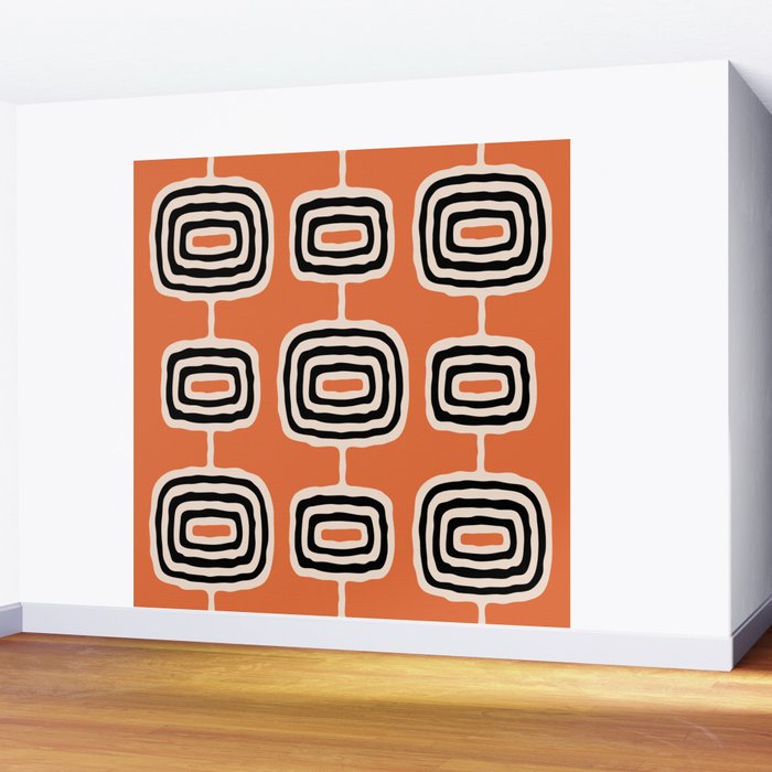 Mid Century Modern Atomic Rings Pattern 239 Black Beige and Orange Wall Mural Gallery Image 2