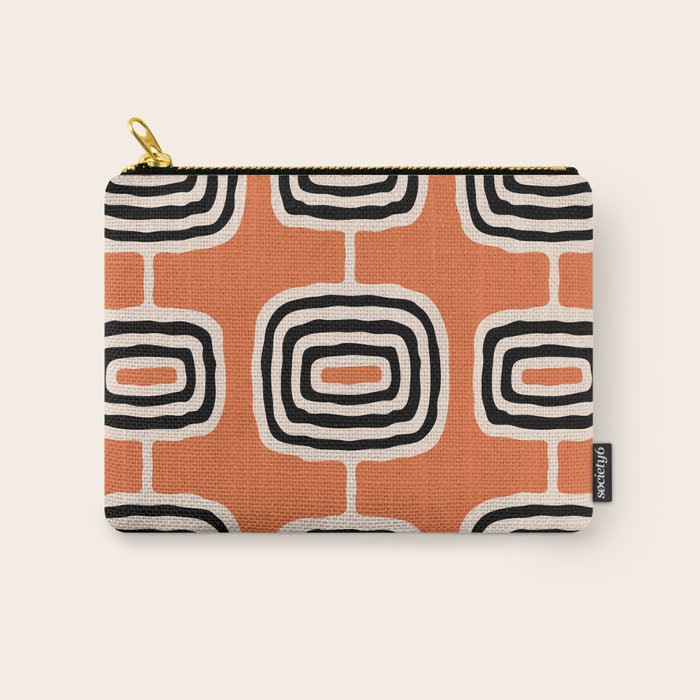 Mid Century Modern Atomic Rings Pattern 239 Black Beige and Orange Carry All Pouch Gallery Image 1