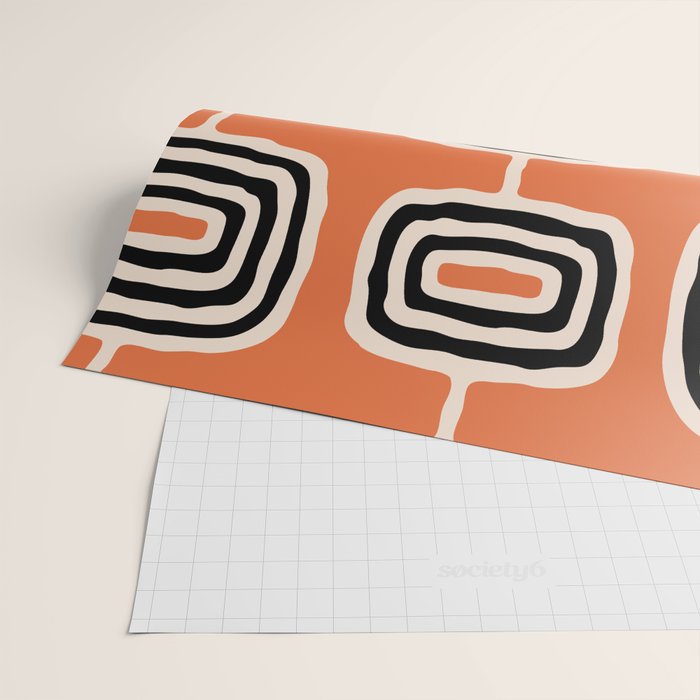 Mid Century Modern Atomic Rings Pattern 239 Black Beige and Orange Wrapping Paper Gallery Image 2