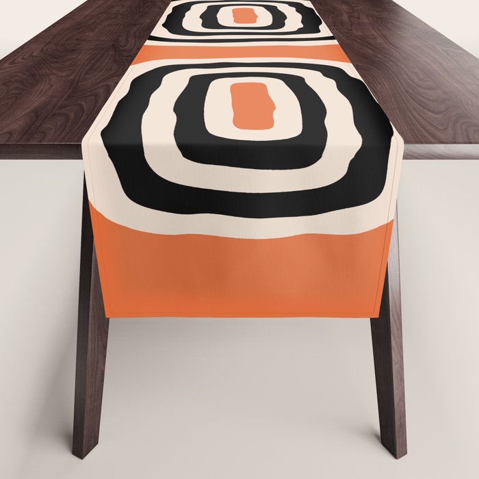 Mid Century Modern Atomic Rings Pattern 239 Black Beige and Orange Table Runner Gallery Image 1