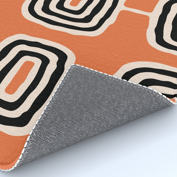 Mid Century Modern Atomic Rings Pattern 239 Black Beige and Orange Rug Gallery Image 4