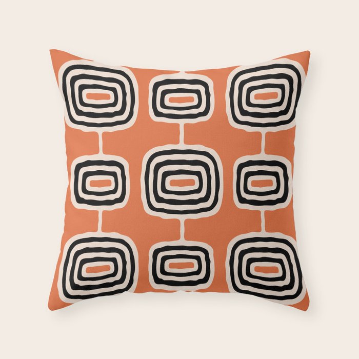 Mid Century Modern Atomic Rings Pattern 239 Black Beige and Orange Throw Pillow Gallery Image 6