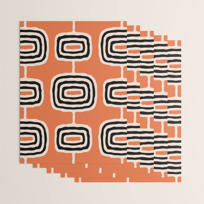 Mid Century Modern Atomic Rings Pattern 239 Black Beige and Orange Wrapping Paper Gallery Image 3