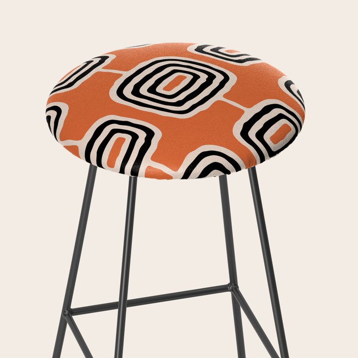 Mid Century Modern Atomic Rings Pattern 239 Black Beige and Orange Stool Gallery Image 2