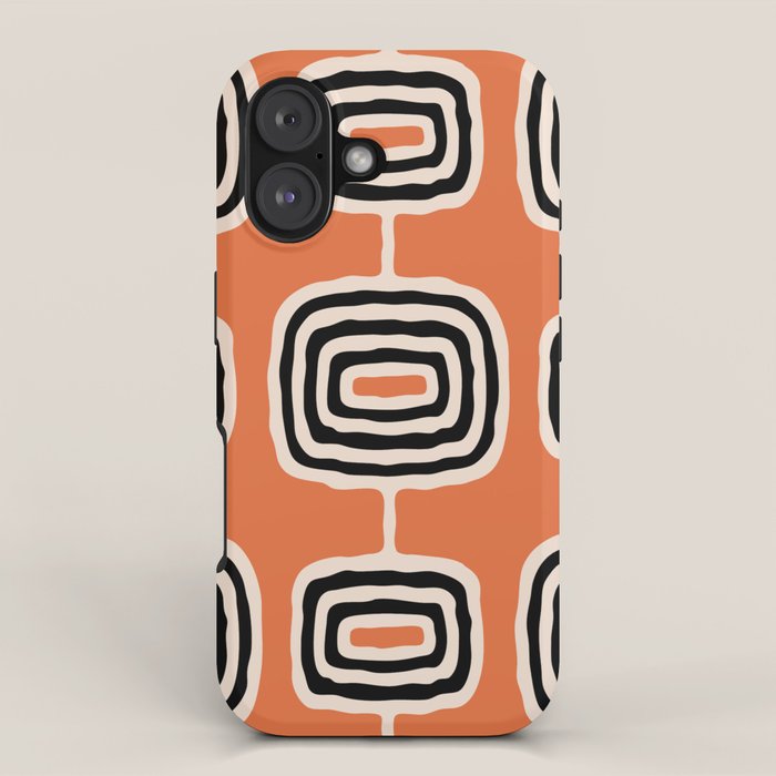 Mid Century Modern Atomic Rings Pattern 239 Black Beige and Orange iPhone Case Gallery Image 1