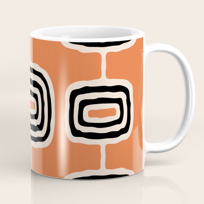 Mid Century Modern Atomic Rings Pattern 239 Black Beige and Orange Coffee Mug Gallery Image 1