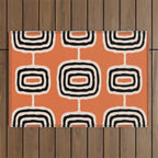 Mid Century Modern Atomic Rings Pattern 239 Black Beige and Orange Outdoor Rug Gallery Image 1