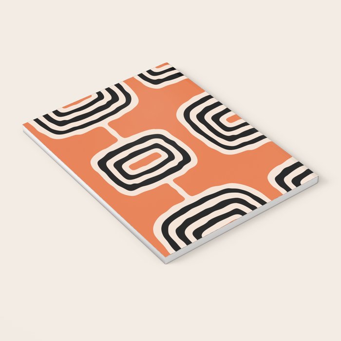 Mid Century Modern Atomic Rings Pattern 239 Black Beige and Orange Notebook Gallery Image 3