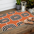 Mid Century Modern Atomic Rings Pattern 239 Black Beige and Orange Outdoor Rug Gallery Image 2