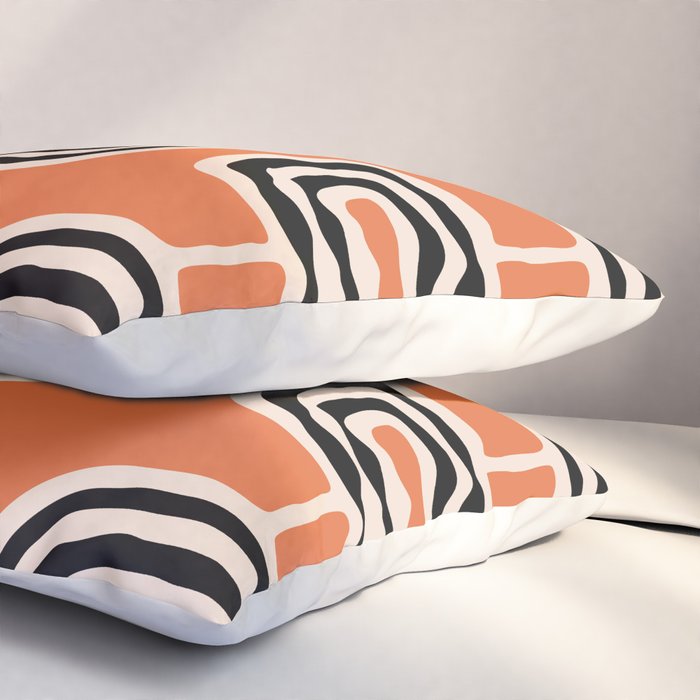 Mid Century Modern Atomic Rings Pattern 239 Black Beige and Orange Pillow Sham Gallery Image 3