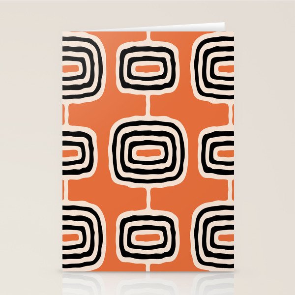 Mid Century Modern Atomic Rings Pattern 239 Black Beige and Orange Stationery Card Gallery Image 2