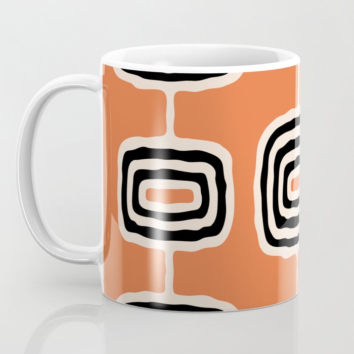 Mid Century Modern Atomic Rings Pattern 239 Black Beige and Orange Coffee Mug Gallery Image 3