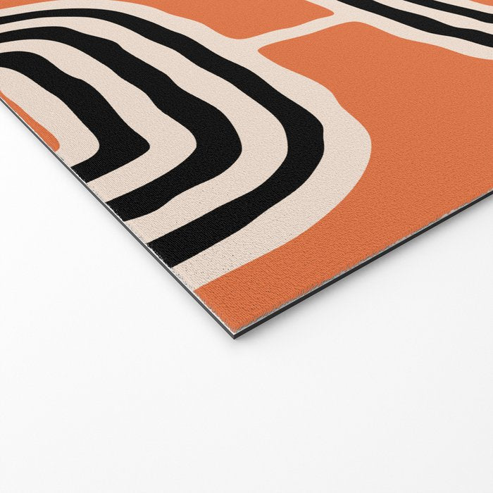 Mid Century Modern Atomic Rings Pattern 239 Black Beige and Orange Welcome Mat Gallery Image 2