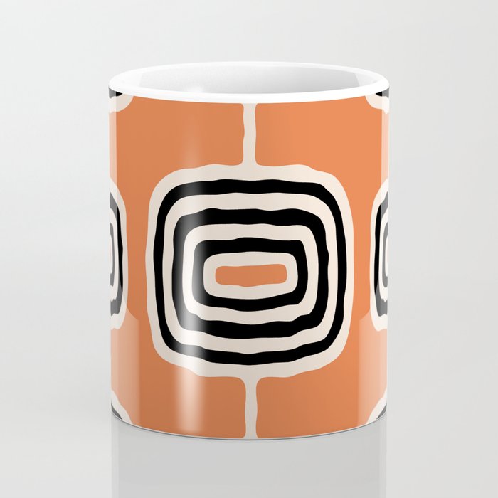 Mid Century Modern Atomic Rings Pattern 239 Black Beige and Orange Coffee Mug Gallery Image 4