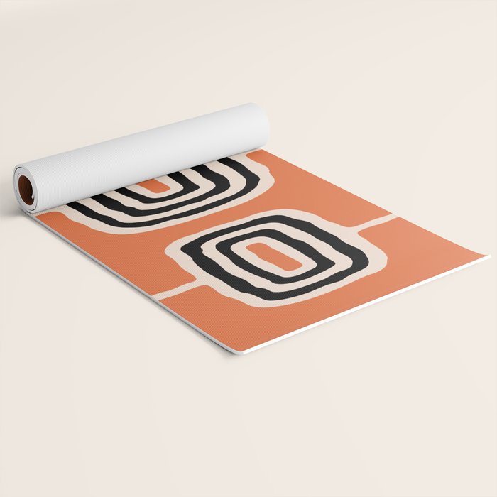 Mid Century Modern Atomic Rings Pattern 239 Black Beige and Orange Yoga Mat Gallery Image 2