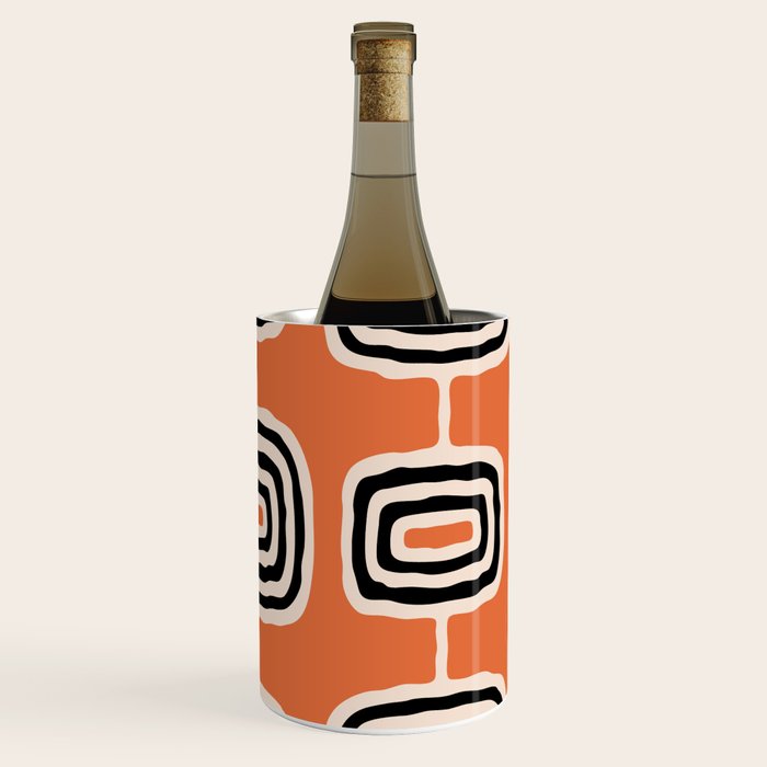 Mid Century Modern Atomic Rings Pattern 239 Black Beige and Orange Wine Chiller Gallery Image 3