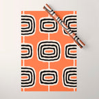 Mid Century Modern Atomic Rings Pattern 239 Black Beige and Orange Wrapping Paper Gallery Image 1