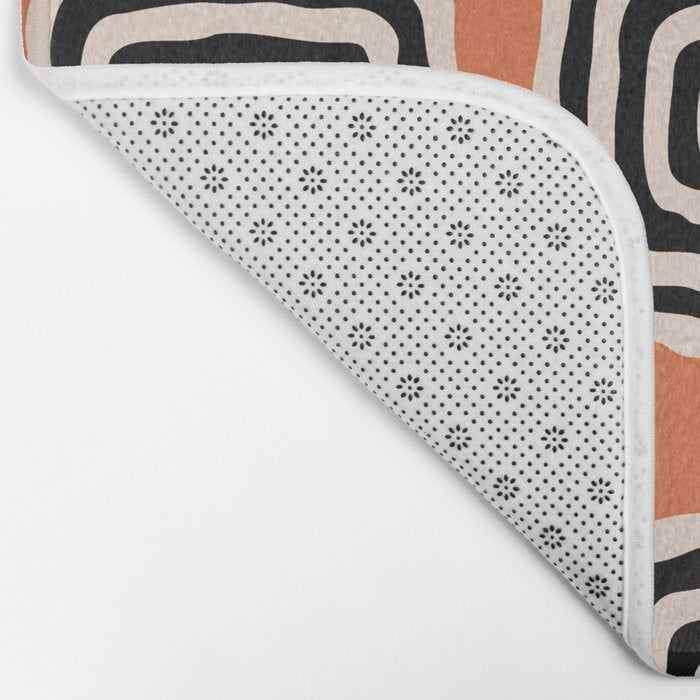 Mid Century Modern Atomic Rings Pattern 239 Black Beige and Orange Bath Mat Gallery Image 2