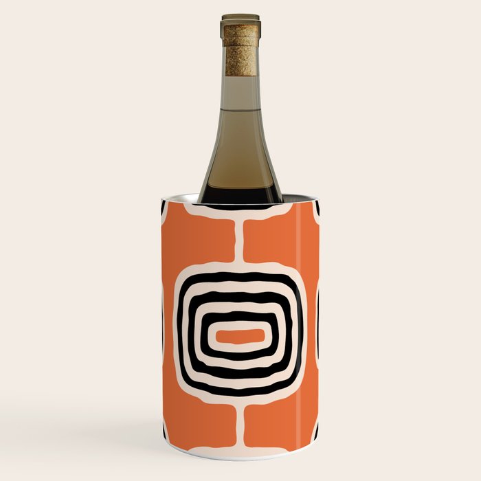 Mid Century Modern Atomic Rings Pattern 239 Black Beige and Orange Wine Chiller Gallery Image 1