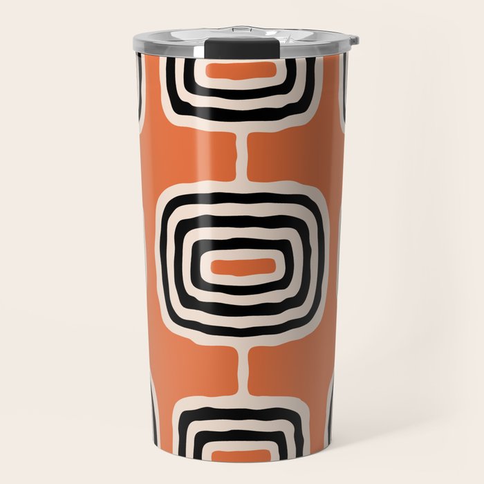 Mid Century Modern Atomic Rings Pattern 239 Black Beige and Orange Travel Mug Gallery Image 1