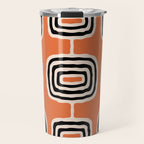 Mid Century Modern Atomic Rings Pattern 239 Black Beige and Orange Travel Mug Gallery Image 1